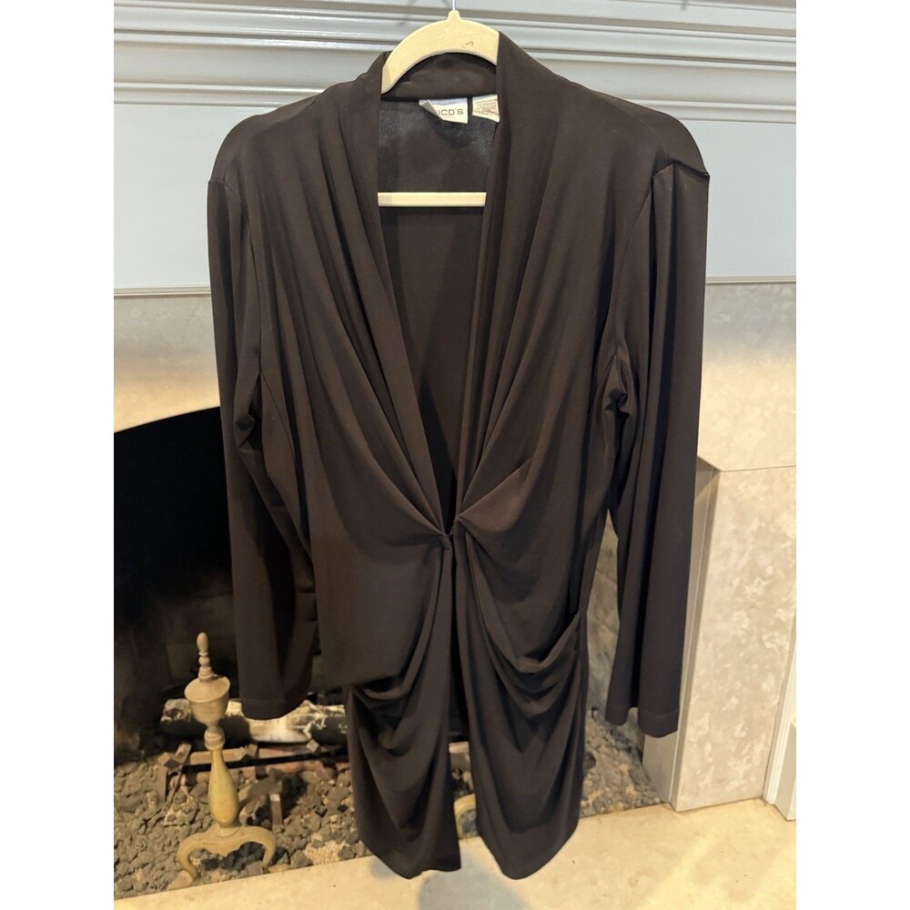 Chico’s Black Cover-up Cardigan Ruched Style Clasp Front Size Medium